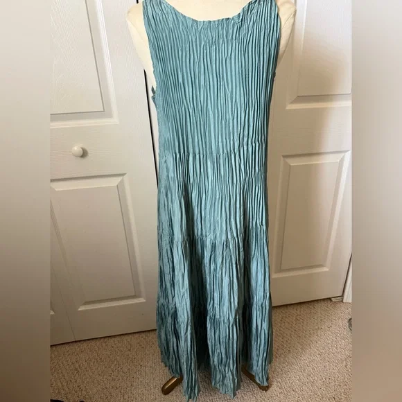 *Eileen Fisher Silk Seafoam Sleeveless Maxi Dress (sz - Lg) - Picture 2 of 6